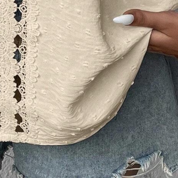 Boho Swiss Dot Lace Cold Shoulder Blouse - Picture 5 of 5